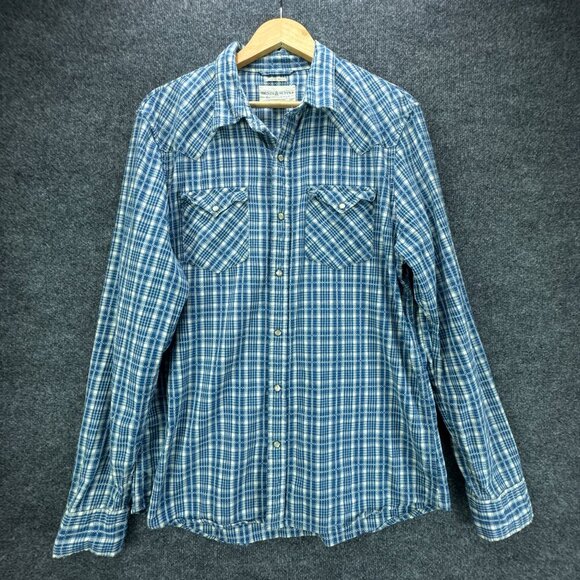 Ralph Lauren Denim & Supply Shirt Mens Extra Large Blue Pearl Snap Western Plaid - Picture 1 of 14